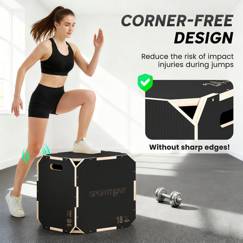 Wooden Plyo Jump Box with Non Slip Surface for Safe Home Workouts 40.5 x 51 x 47.5 cm Natural AOSOM