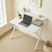 Folding Study Desk with Shelf for Small Spaces and Easy Storage White AOSOM