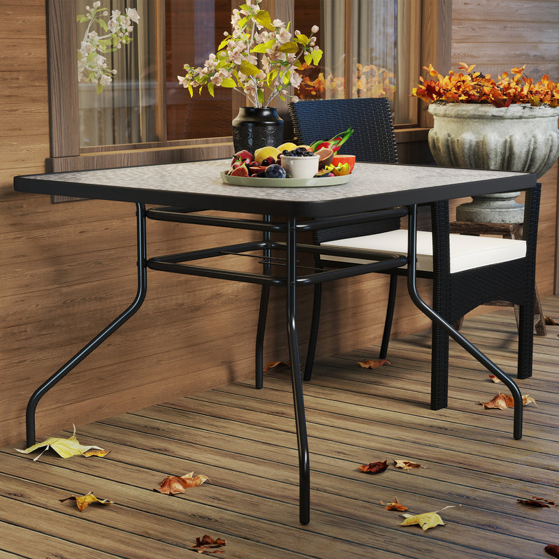 Square Glass Garden Dining Table with Umbrella Hole 100 x 100 cm