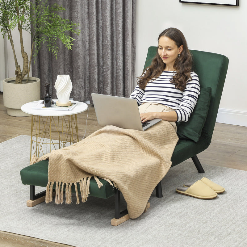 4 in 1 Velvet Feel Single Chair Bed with Pillow Converts to Lounger or Sleeper, Green