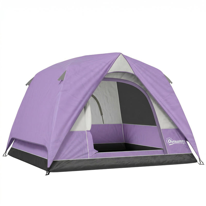 3 Person Waterproof Dome Tent for Quick Camping Shelter with Mesh Windows Purple Grey