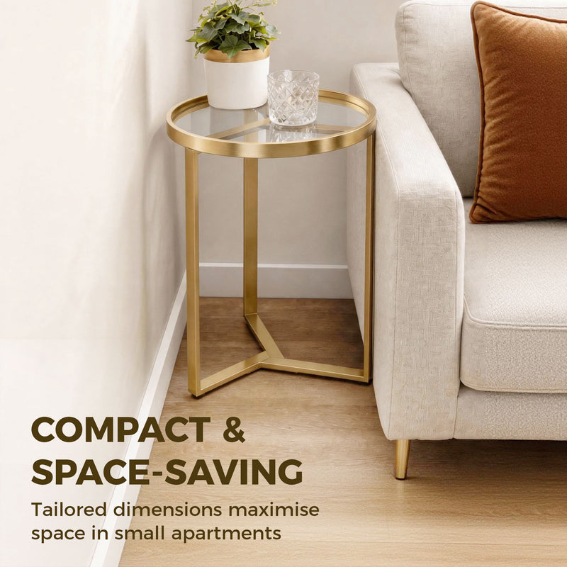 Side Table for Small Spaces with Easy Clean Glass Top