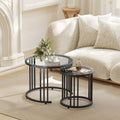 Glass Round Side Tables, Nesting Tables Set for Living Room - Black Metal Frame With Tempered Top Homcom