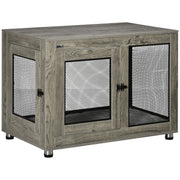 2 in 1 Dog Crate and Side Table with Cushion and Double Doors for Large Dogs Grey