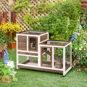 Two Tier Rabbit Hutch with Wheels for Indoor or Outdoor Use Pet Cage, Brown