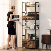 Industrial Style Bookcase With 4 Open Shelves And 3 Storage Drawers For Home Office Brown Black