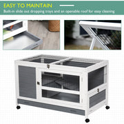 Elevated Wooden Rabbit Hutch with Slide Out Tray for Indoor Use Guinea Pig Cage Grey AOSOM
