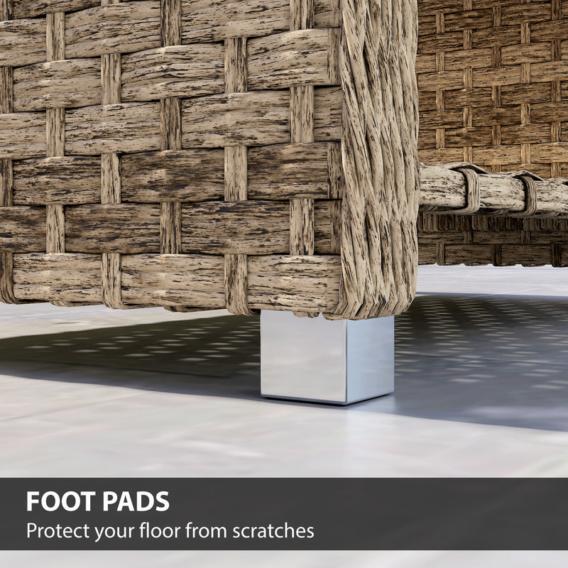 Rattan Coffee Table with Two-Tier Storage for Outdoor Seating Areas Light Brown AOSOM