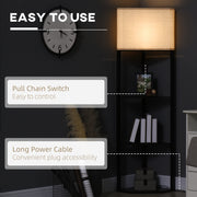 Tall Corner Floor Lamp with Storage Shelves and Chain Switch for Living Room, Black