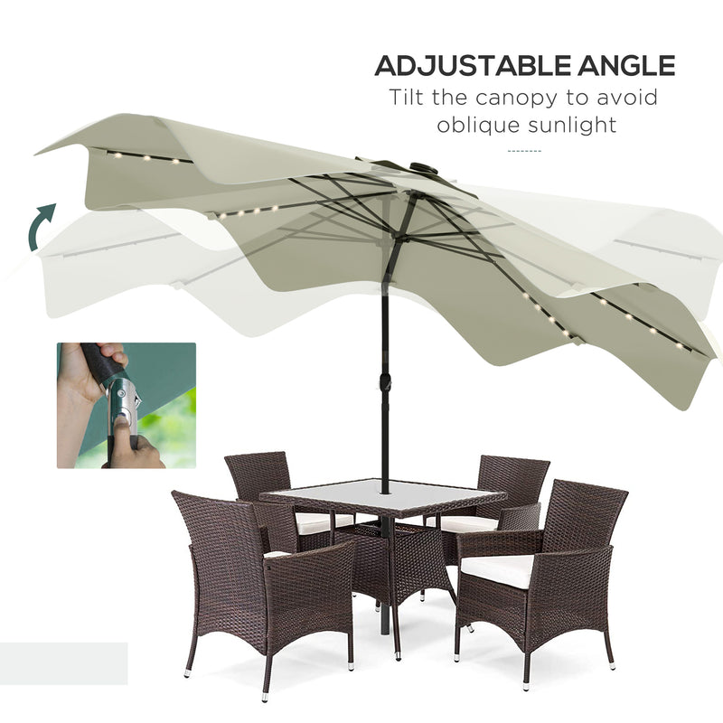 Cream 3m Solar Garden Parasol With LED Lights And Tilt Crank For Patio Or Decking