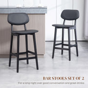 Set of 2 Wooden Bar Stools with Padded Faux Leather Seats Ideal for Kitchen or Home Bar Black
