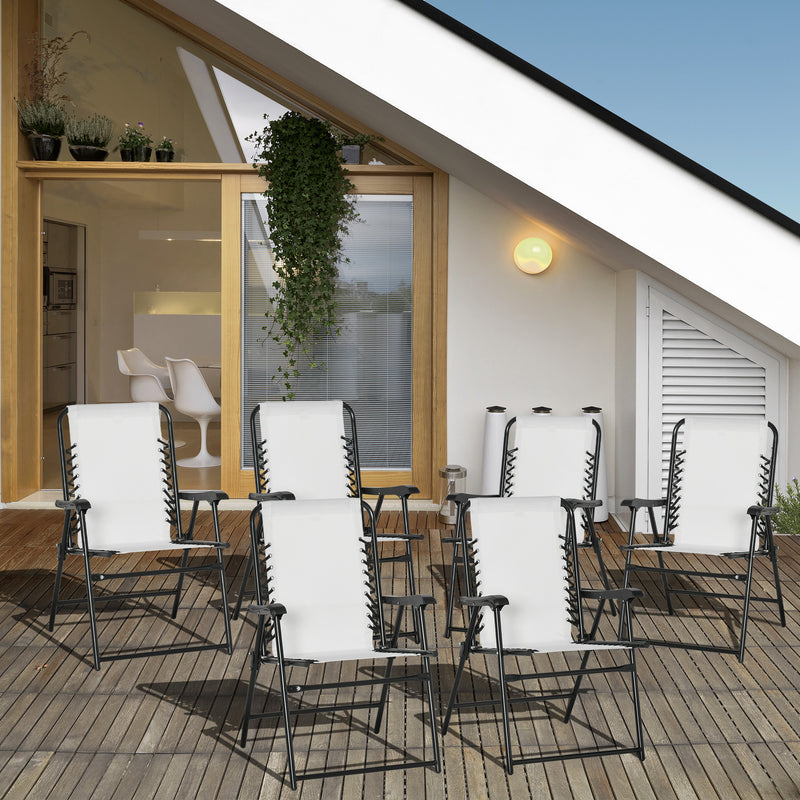 Set of 6 Folding Garden Chairs with Armrests and Mesh Seat Ideal for Camping Cream White AOSOM