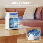 Desk Fan with Cooling Mist Humidifier and Colour Changing Light for Bedrooms or Offices White AOSOM