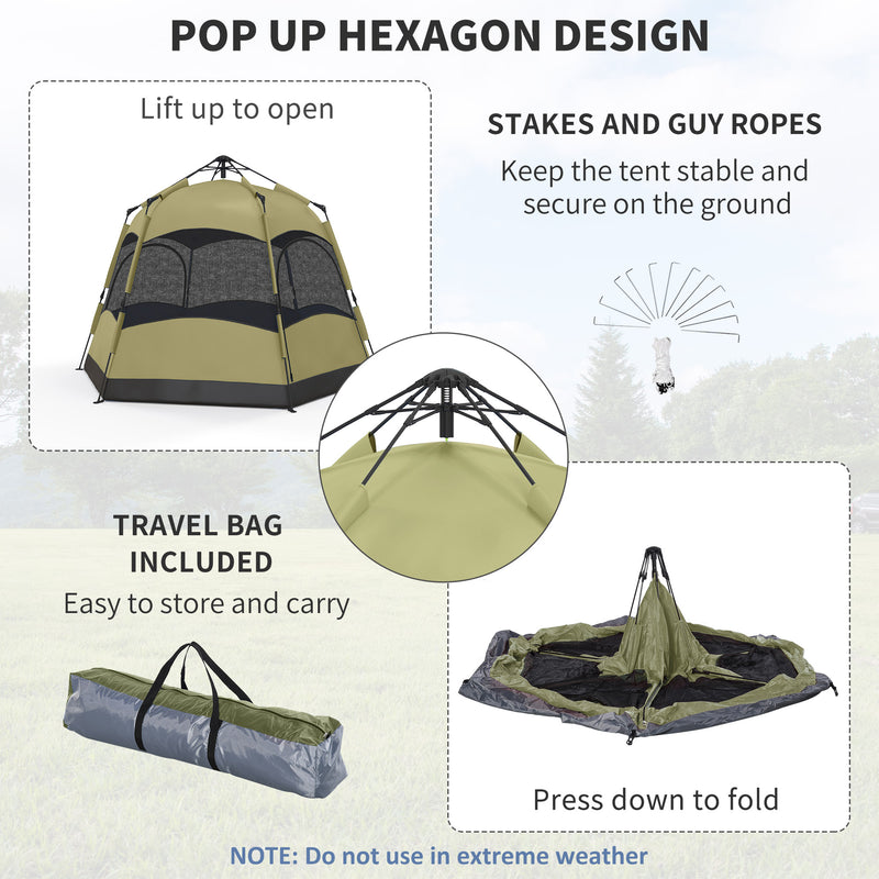 Pop Up 4 Person Tent for Quick and Easy Camping Shelter Dark Green and Light Grey