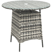 Grey Rattan Garden Coffee Table with Tempered Glass Top and Umbrella Hole by Outsunny