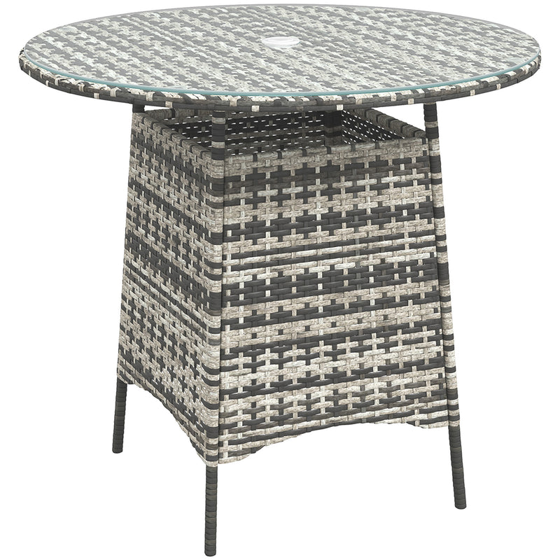 Grey Rattan Garden Coffee Table with Tempered Glass Top and Umbrella Hole by Outsunny