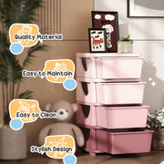 Pink Four Tier Kids Storage Unit With Removable Plastic Drawers For Bedroom Organisation
