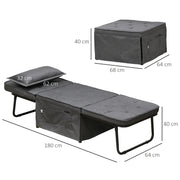 Folding Sleeper Chair Bed with Adjustable Backrest and Side Pockets for Lounge Use Charcoal Grey