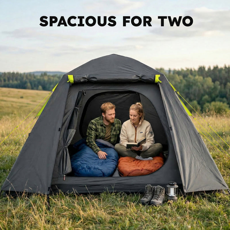 2 Person Waterproof Camping Tent with Spacious Interior and Easy Setup Grey Green