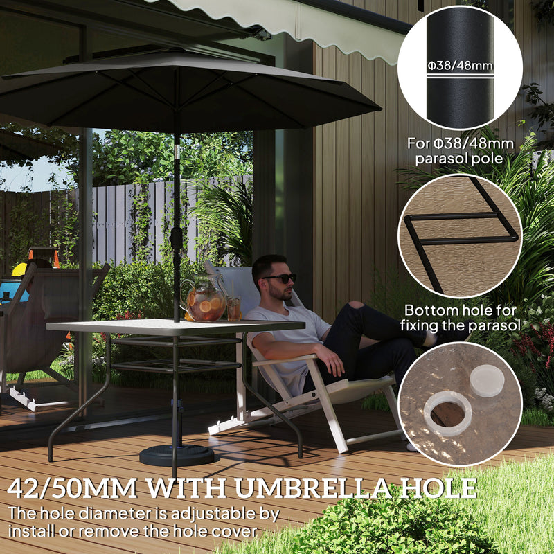 Square Glass Garden Dining Table with Umbrella Hole 100 x 100 cm
