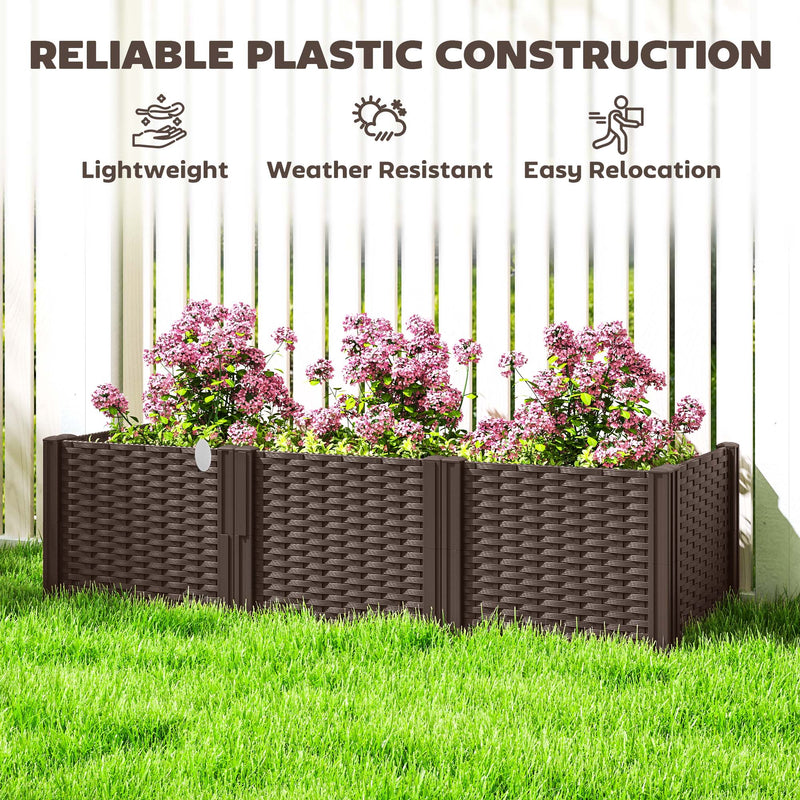 Plastic Raised Garden Bed Modular Planter Box Kit for Flowers Vegetables Herbs Brown by Outsunny