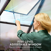 Walk-In Polycarbonate Greenhouse | Swing Door, Roof Vent & Ground Stakes – Black Outsunny