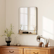 Wall Mounted Mirror with Storage Shelf Ideal for Hallway or Bathroom Use Black AOSOM