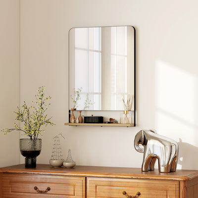 Wall Mounted Mirror with Storage Shelf Ideal for Hallway or Bathroom Use Black AOSOM