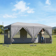 3x6m Pop Up Garden Gazebo with Adjustable Height and Detachable Sides for Outdoor Shelter and Events Outsunny