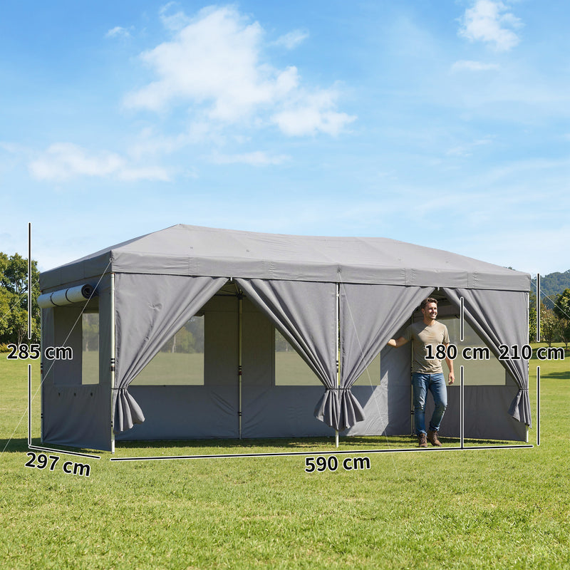 3x6m Pop Up Garden Gazebo with Adjustable Height and Detachable Sides for Outdoor Shelter and Events Outsunny