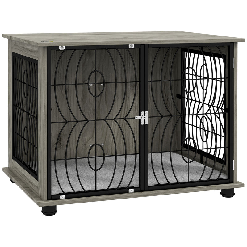 Indoor Dog Crate Furniture With Cushion and Lockable Door for Medium Dogs Grey