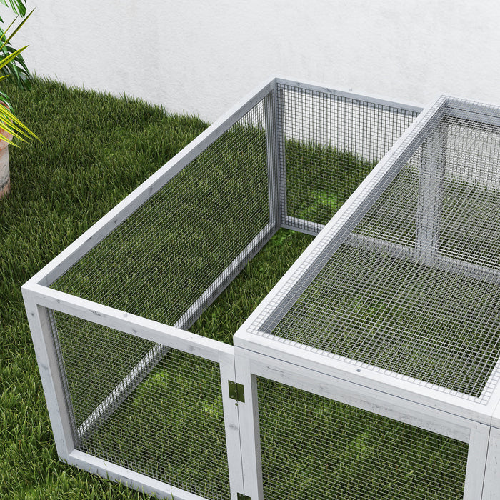 Grey 6ft Wooden Rabbit Hutch with Wire Mesh Openable Roof and Outdoor Play Space by PawHut