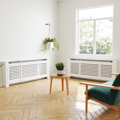 Set of 2 Extendable Radiator Covers with Storage Shelves for Home Office Use White