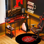 LED Computer Desk with Power Outlets and Storage Shelves Ideal for Home Office, Grey