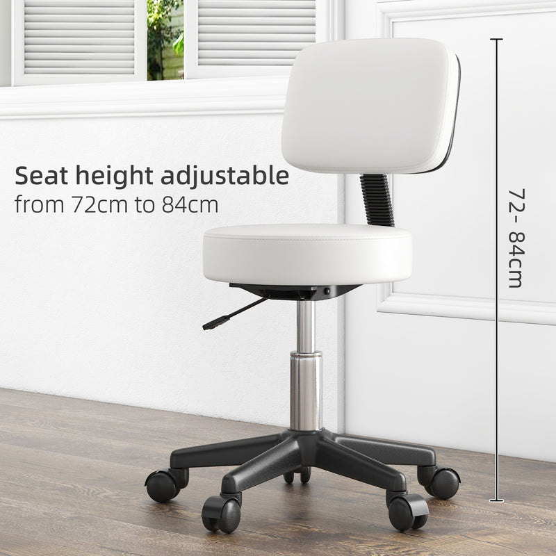 Swivel Salon Chair with Adjustable Height and Cushioned Seat for Hairdressers, White