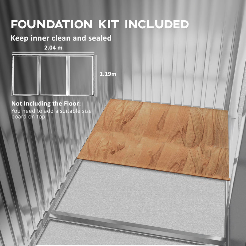 Light Brown 7 x 4ft Metal Garden Shed With Lockable Double Doors And Floor Foundation