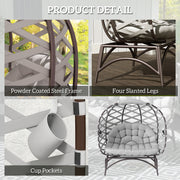 Light Grey 2 Seater Egg Chair Folding Rattan Garden Chair with Cushion and Cup Pockets by Outsunny