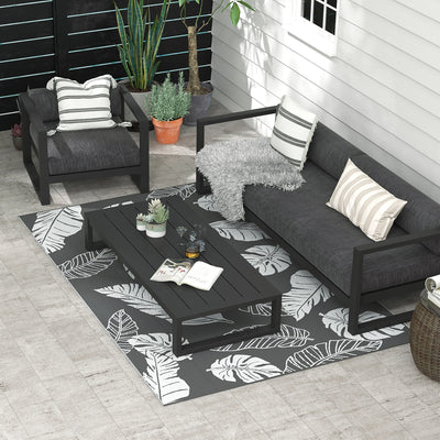 Grey and White Reversible Outdoor RV Rug with Carry Bag for Camping 182 x 274cm