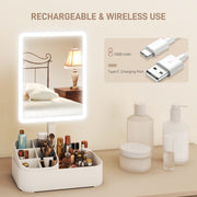 Rechargeable LED Makeup Vanity Mirror with Touch Controls and 180 Degree Rotation White AOSOM