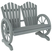 Grey Fir Wood Love Seat with Wheel Shaped Armrests and Sturdy Frame by Outsunny