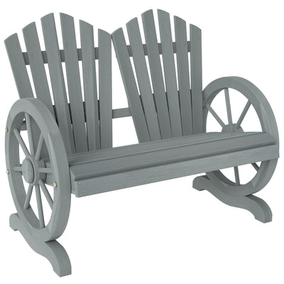 Grey Fir Wood Love Seat with Wheel Shaped Armrests and Sturdy Frame by Outsunny