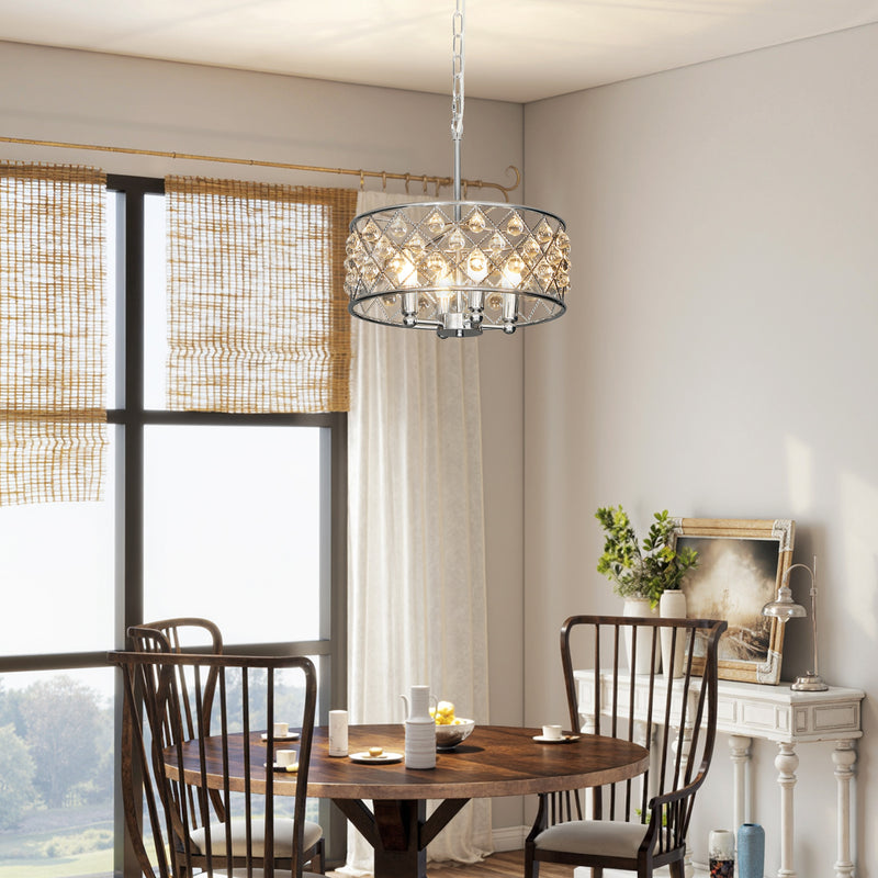 Four Bulb Crystallite Chandelier Light Fixture Adds Elegance To Living Room Silver Tone