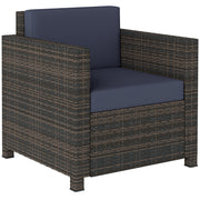 Rattan Garden Armchair With Thick Padded Cushion For Outdoor Relaxing Mixed Brown Navy Blue AOSOM