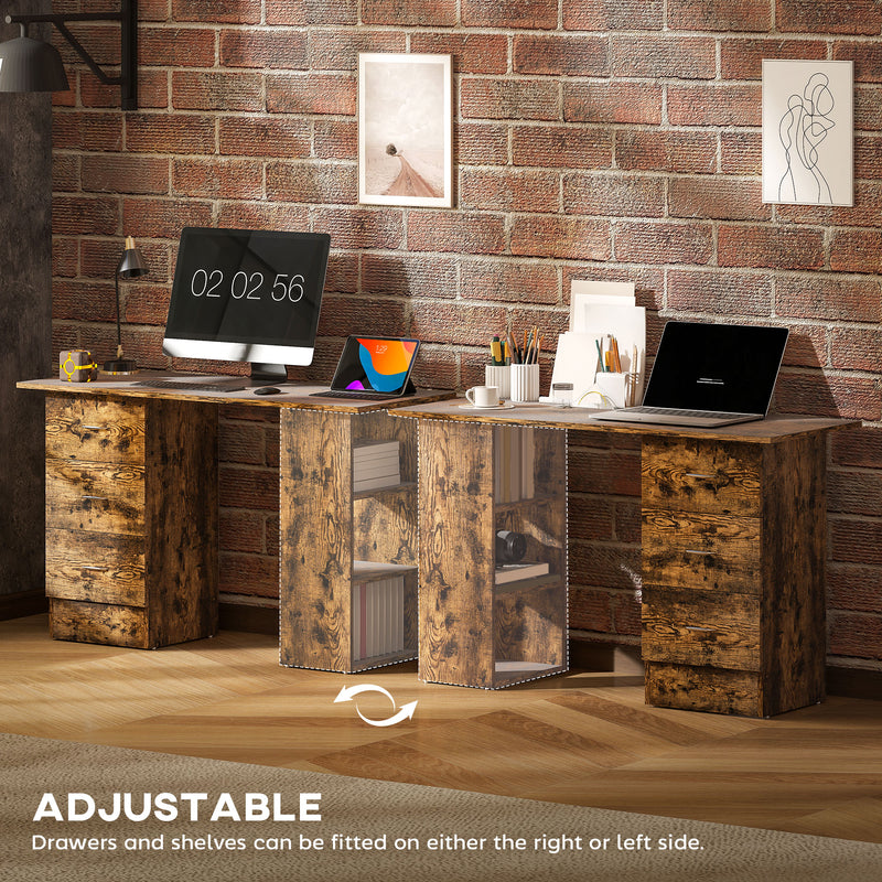 Computer Desk with Drawers and 3 Storage Shelves for Home Office Workstation, Rustic Brown