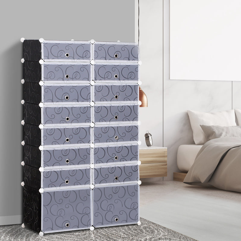 16 Cube Shoe Storage Cabinet with Modular Shelves Fits 32 Pairs for Hallway or Bedroom