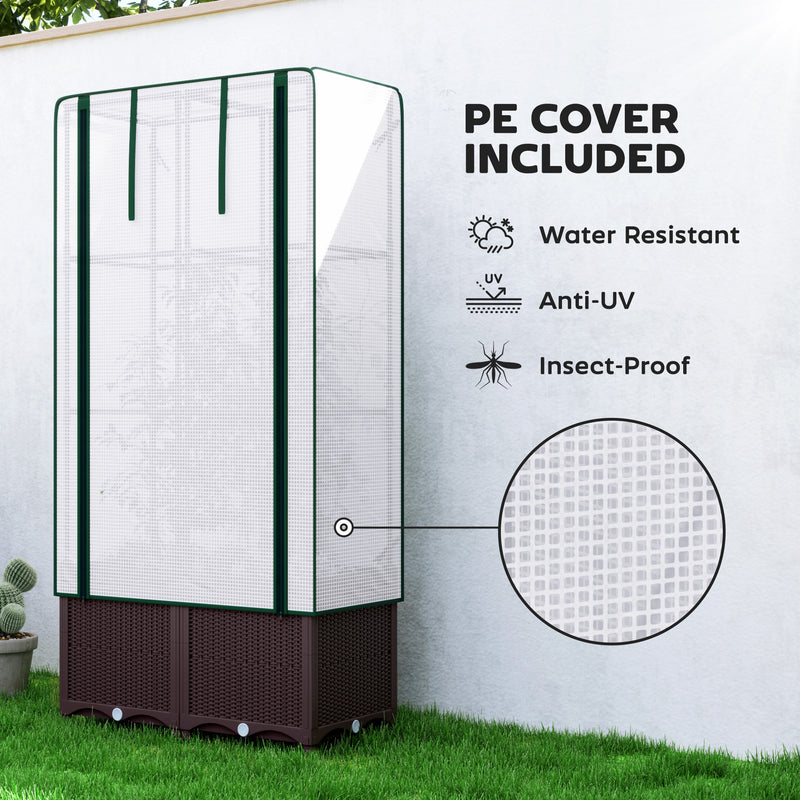 Raised Garden Bed with Trellis Plastic Planter Box with Drainage for Climbing Plants by Outsunny