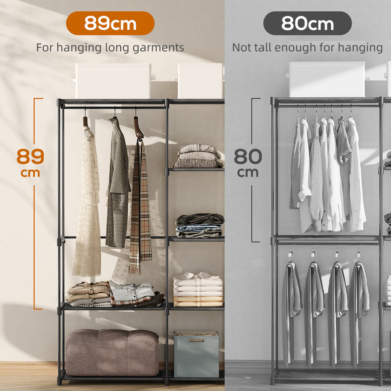 Portable Wardrobe with Shelves and Hanging Rails for Organised Bedroom Storage Black