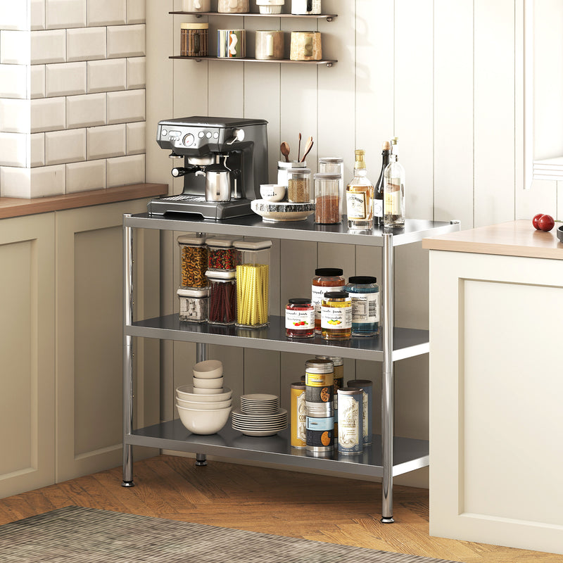3 Tier Kitchen Bakers Rack With Adjustable Shelves For Small Spaces Storage Silver Tone