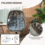 Grey Swivel Egg Chair with Cushions Foldable Basket Seat and Metal Frame for Indoor Outdoor Use by Outsunny
