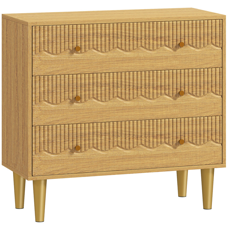 Chest of Drawers with Three Large Storage Drawers and Easy Clean Surface Oak Grain AOSOM